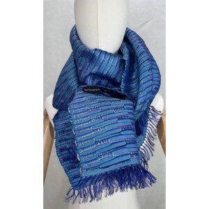 Jim Thompson Blue Woven Silk Scarf Scarf Long Fringe